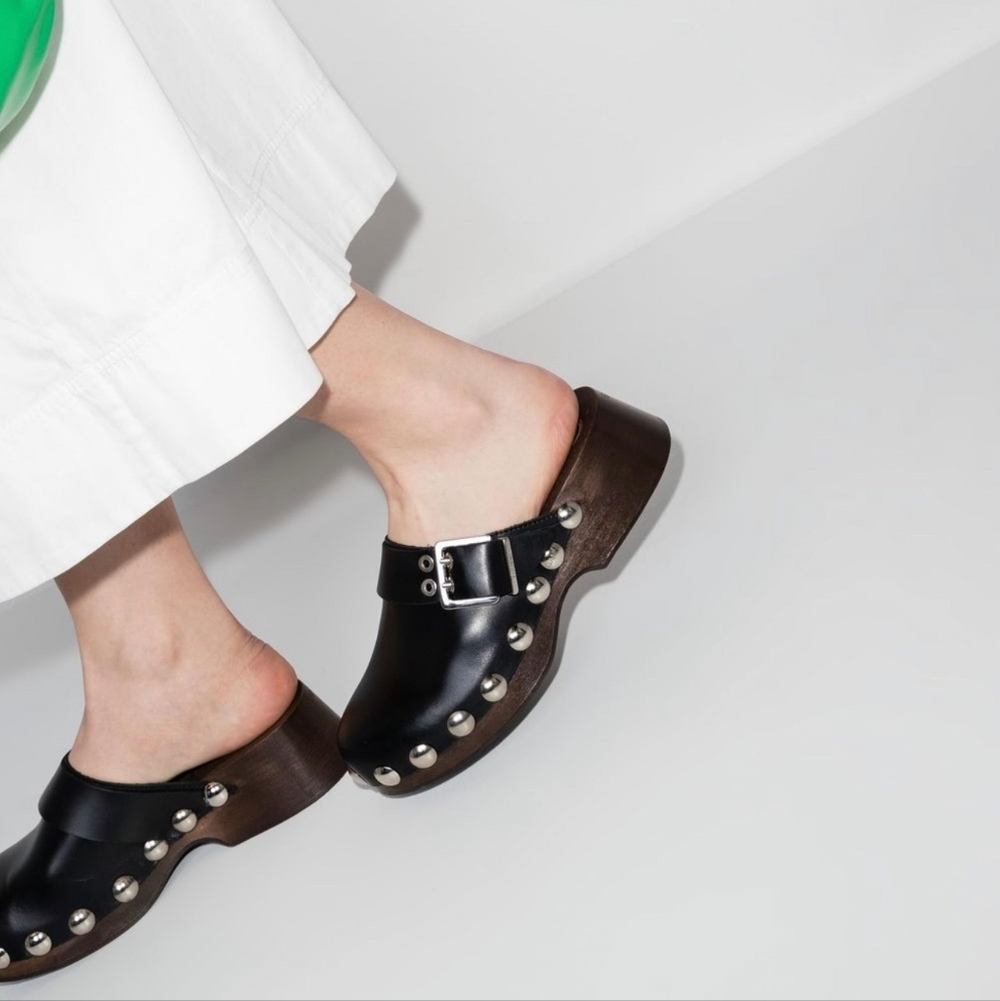 Ganni Black Leather Studded Clogs EUC
